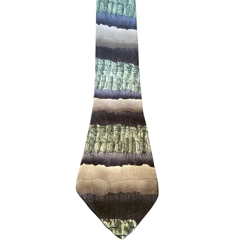 Jimmy Z‎ Brett Favre Collection One Silk Tie Stonehenge Abstract Green Grey USA